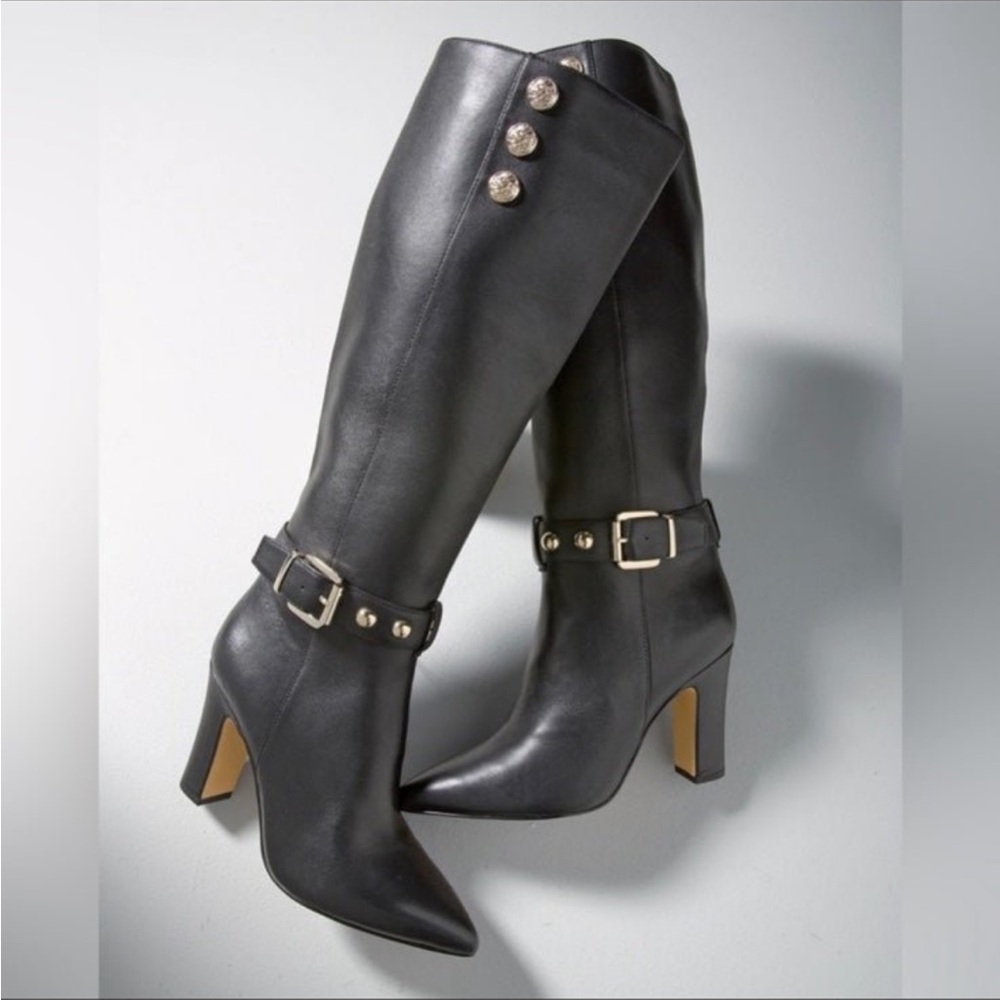 WHITE House Black Market Amari Military Knee High Leather Boots 7.5
